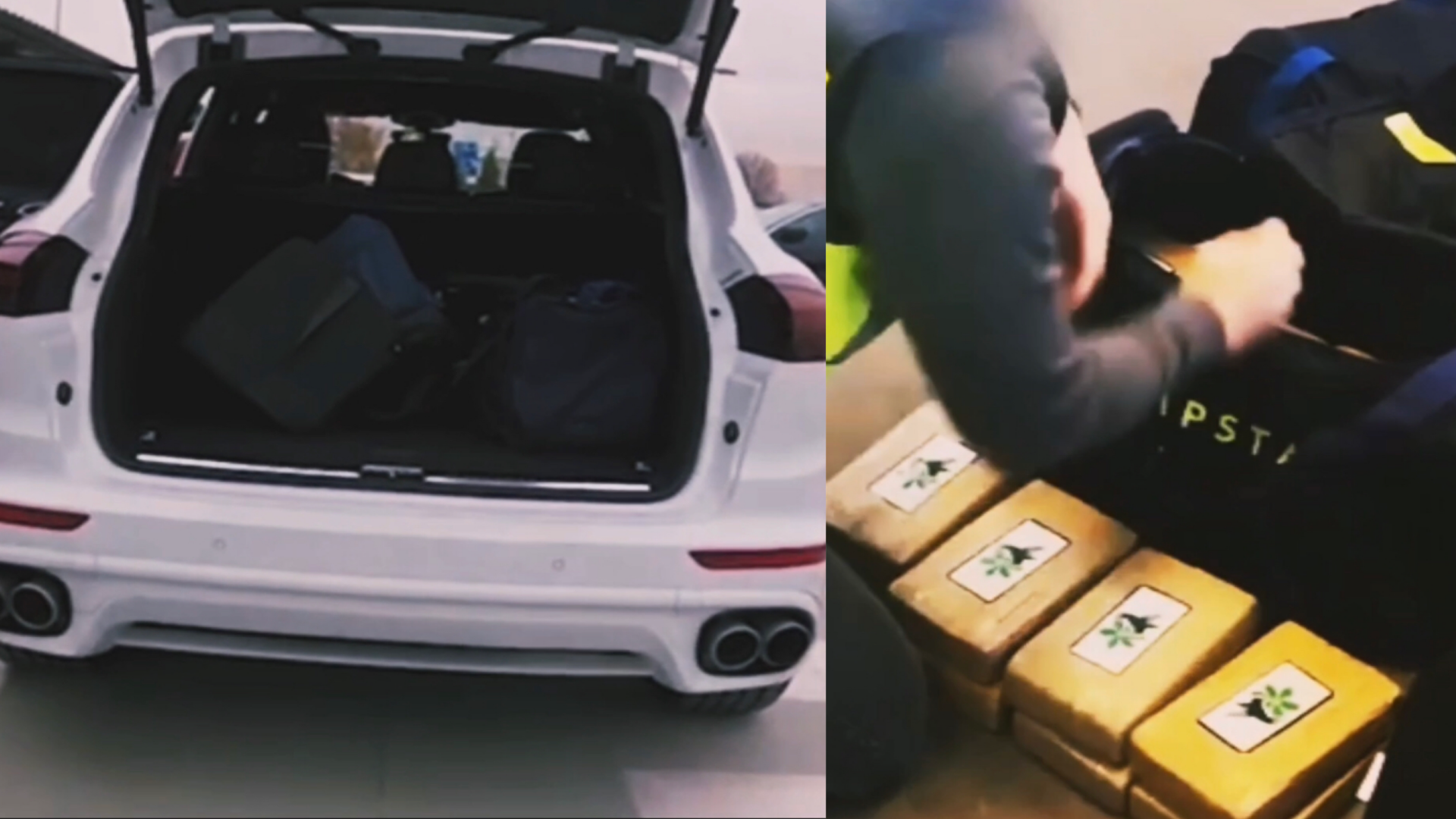 VIDEO: Sporttassen vol met honderden kilo's blokken cocaïne in Porsche Cayenne