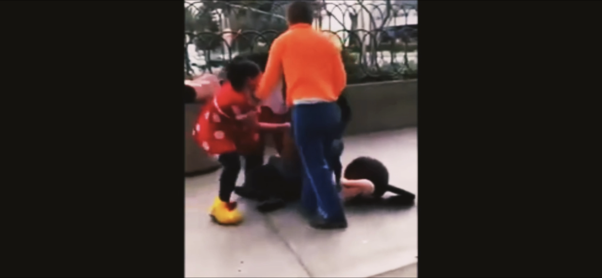 VIDEO: Minnie Mouse, Mickey en Goofy betrokken bij straatgevecht met beveiliger